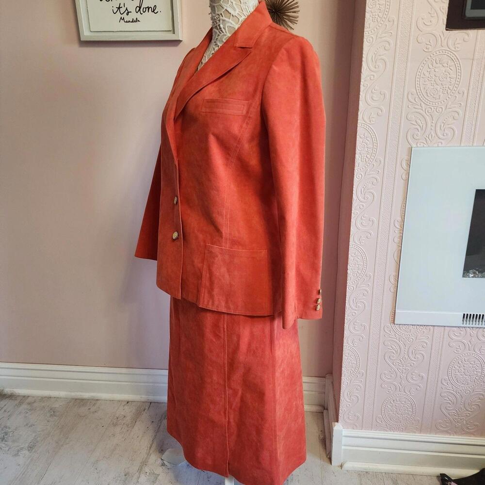 Flawless Abe Schrader orange faux suede suit skirt blazer jacket 14